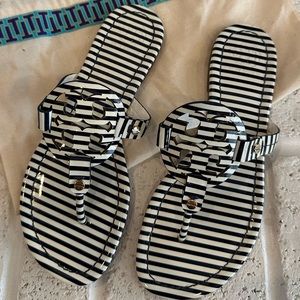 Tory Burch Miller Sandals, blue and white striped, flip flops